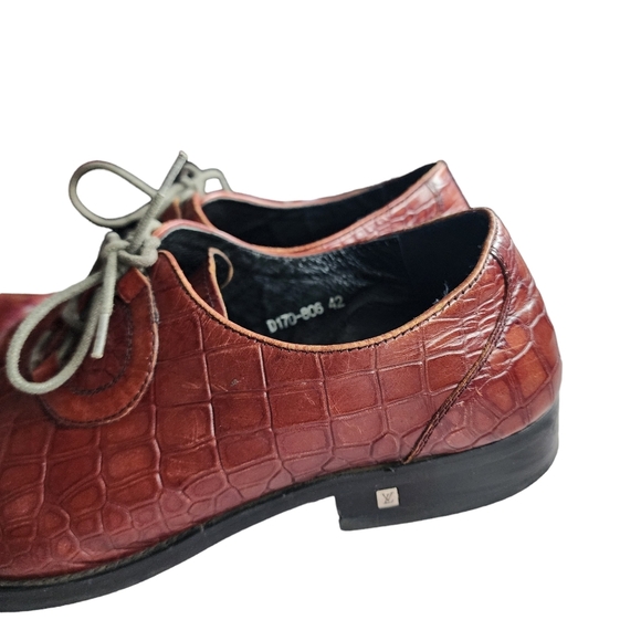 LOUIS VUITTON x VINTAGE croc embossed lace up oxford loafers brown size 42 - Picture 5 of 16